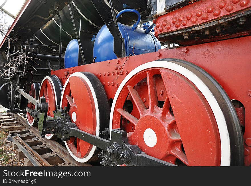 Elements of the steam locomotive, city of Orenburg, Southern Ural, Russia