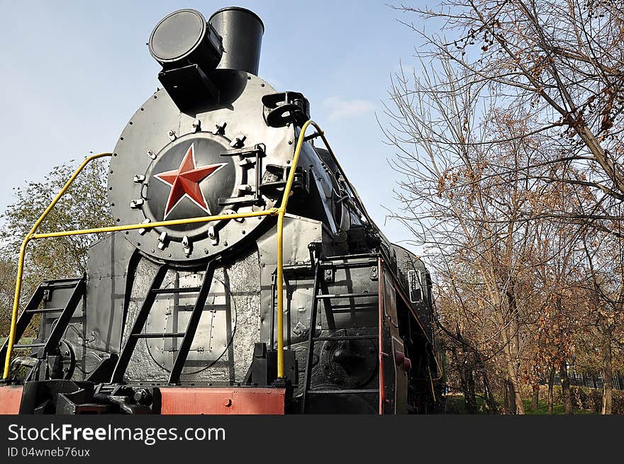 Elements of the steam locomotive, city of Orenburg, Southern Ural, Russia