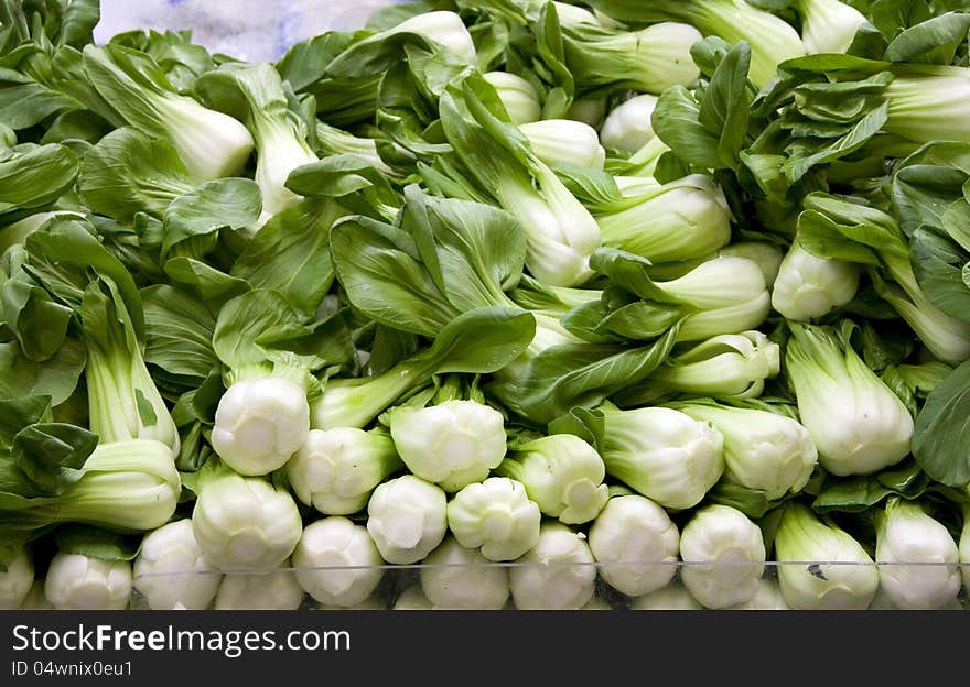 Bok choy, Chinese vegetable for sale in an Asian market in Seattle, USA. Chinese vegetables are getting more and more popular because of the variety of choices and healthy cooking styles. A lot of Americans are learning to cook and eat a lot of them for health reasons.