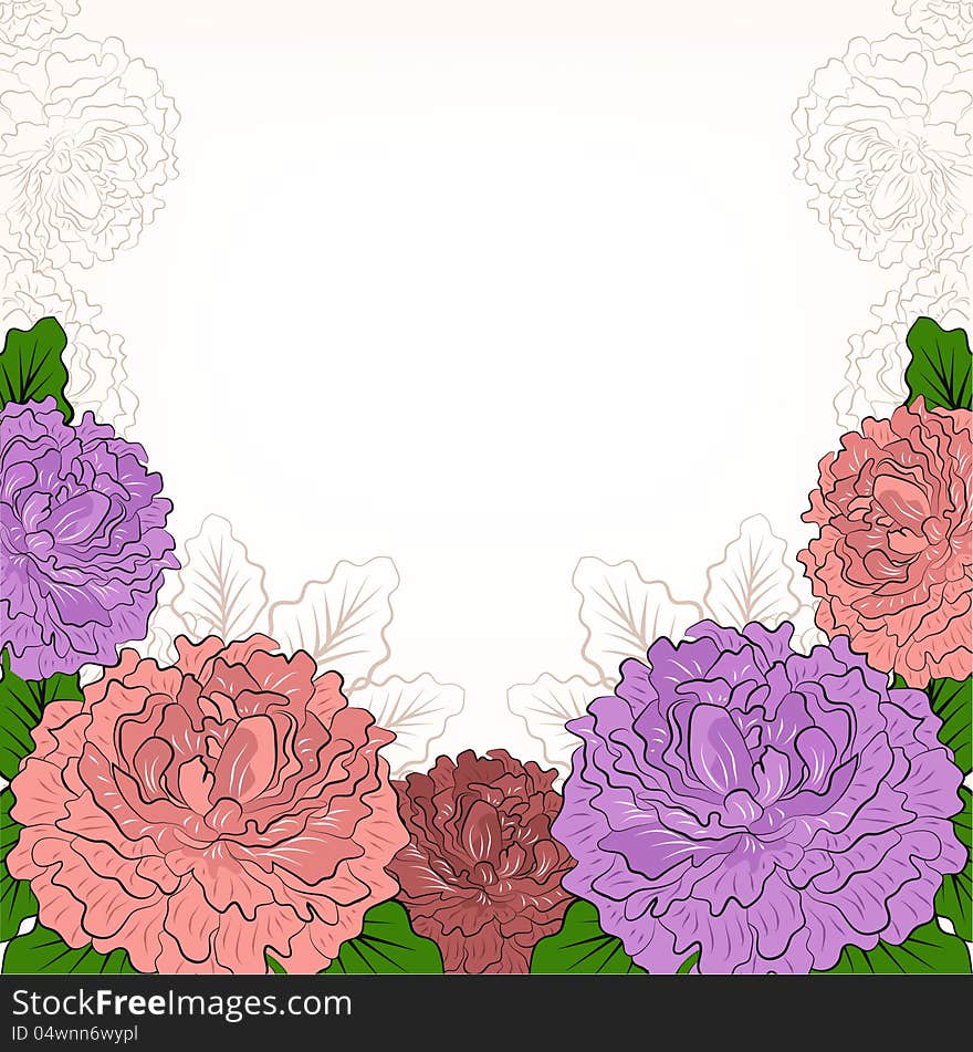 Abstract background with peonies. Editable vector illustration