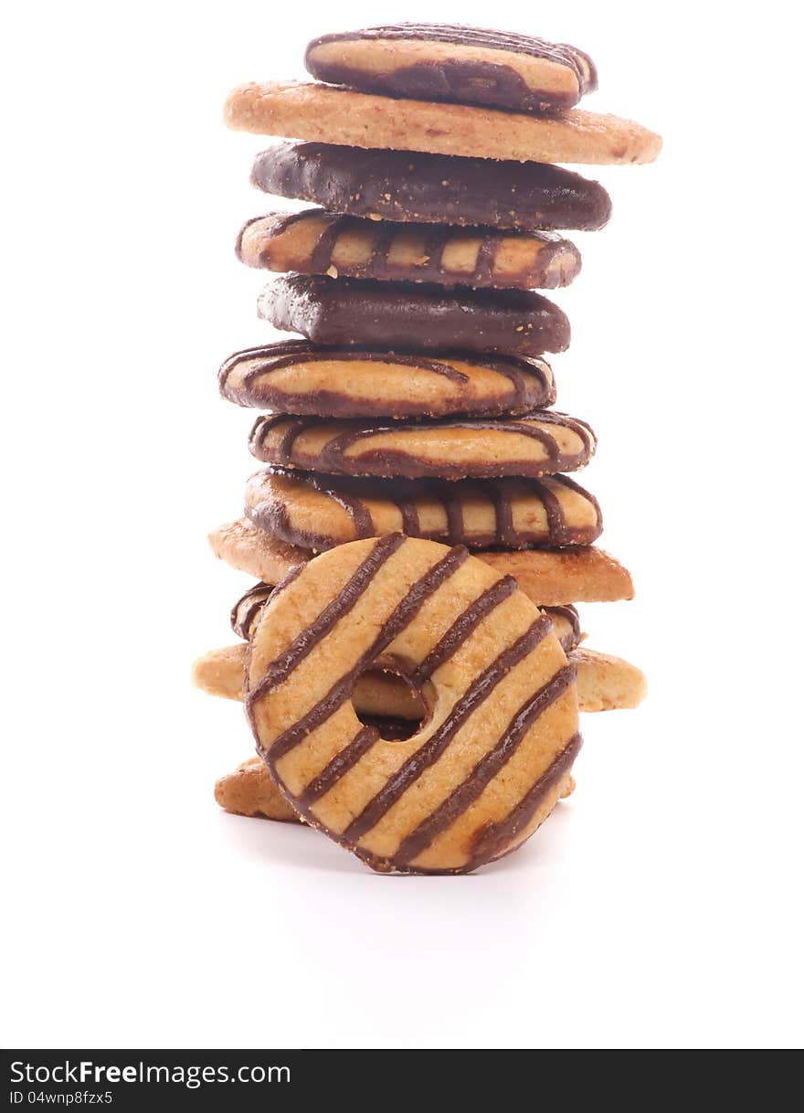 Stack of Shortcakes with Chocolate Glaze isolated on white background