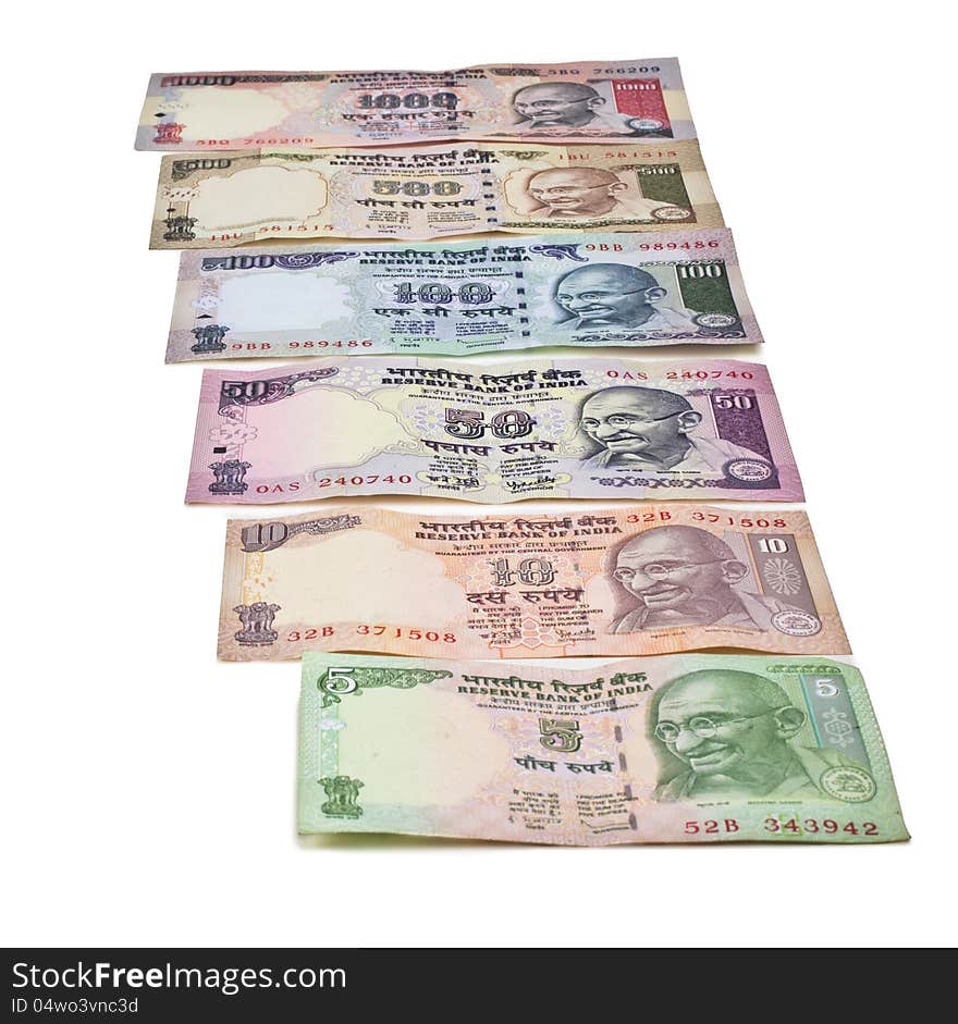 Different size rupee notes. Different size rupee notes.