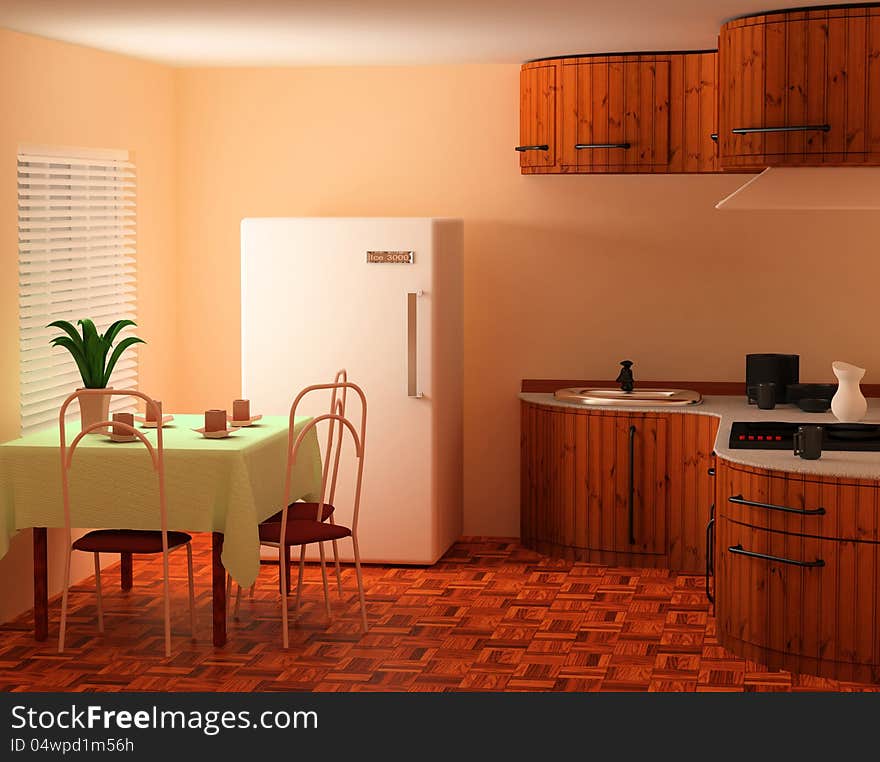 3d illustration of morning kitchen