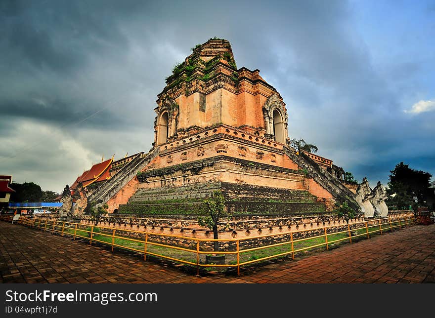 the ancient temple in chaingmai, thailand