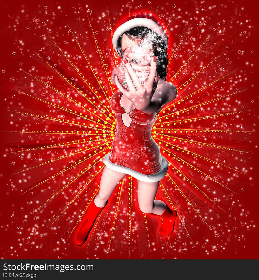 3d woman in Christmas dress