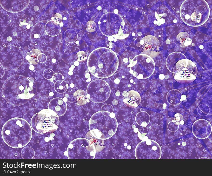 Illustration of purple Christmas background with snowglobes and bubbles. Illustration of purple Christmas background with snowglobes and bubbles.