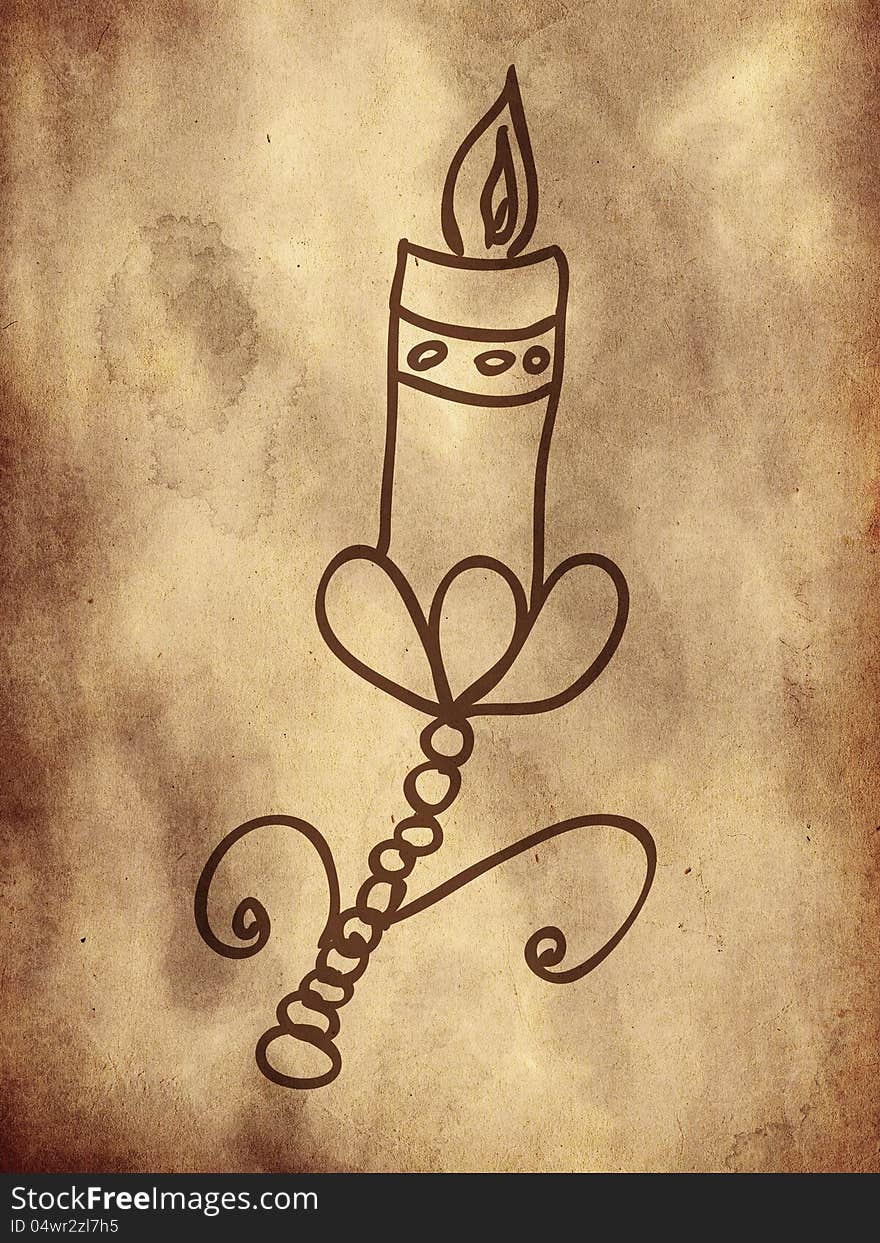 Hand drawn candle on grunge background