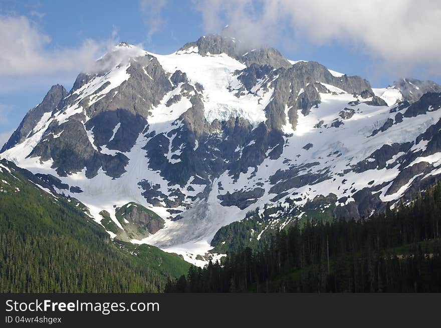 Mount Shuksan with a reflection in a picture lake in Washington State USA