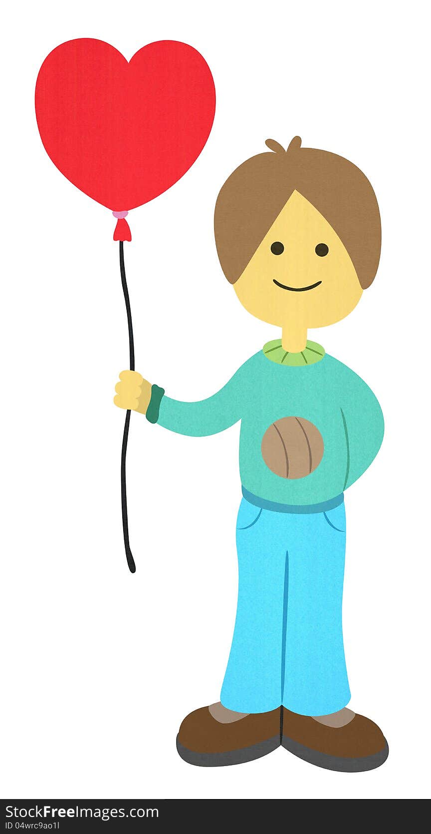 A cute cartoon boy holding a balloon with a heart shape. A cute cartoon boy holding a balloon with a heart shape