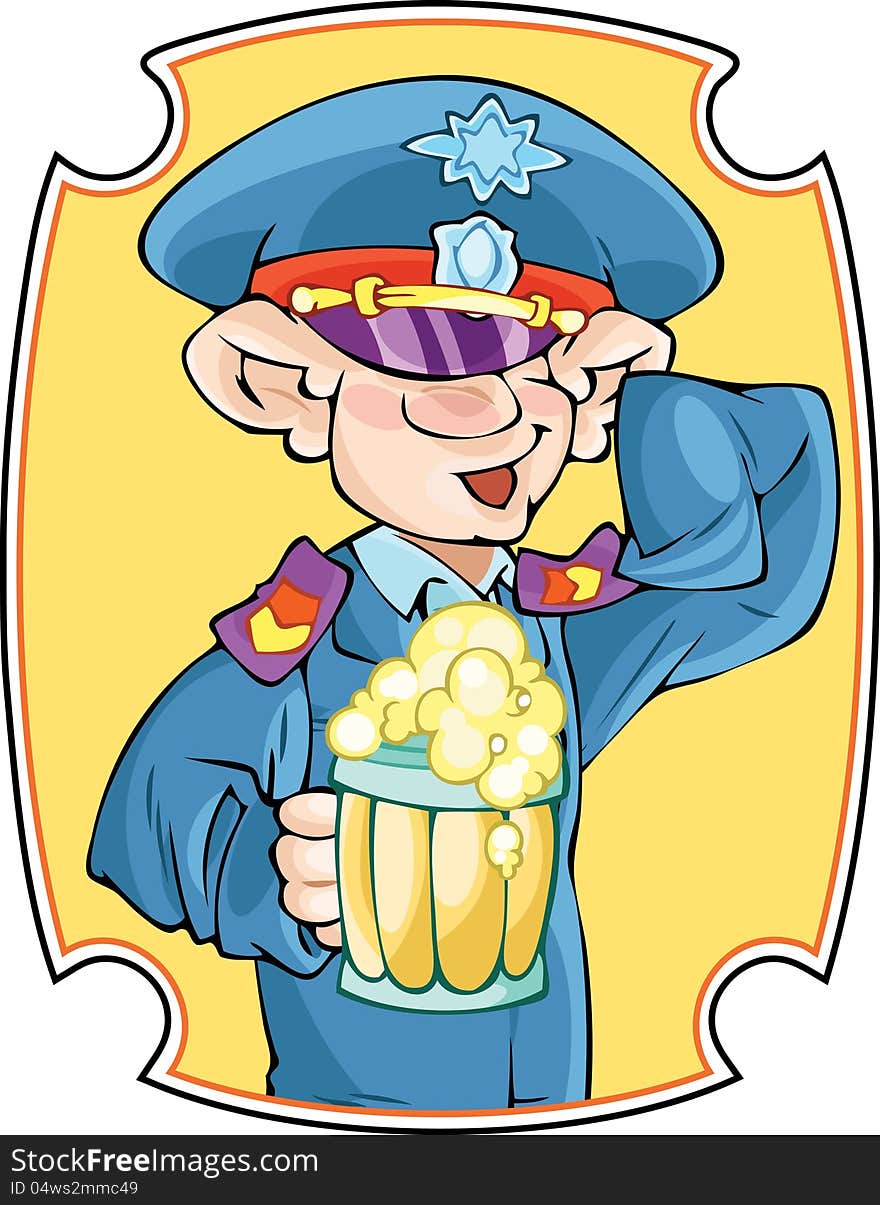 Man In Uniform With A Beer