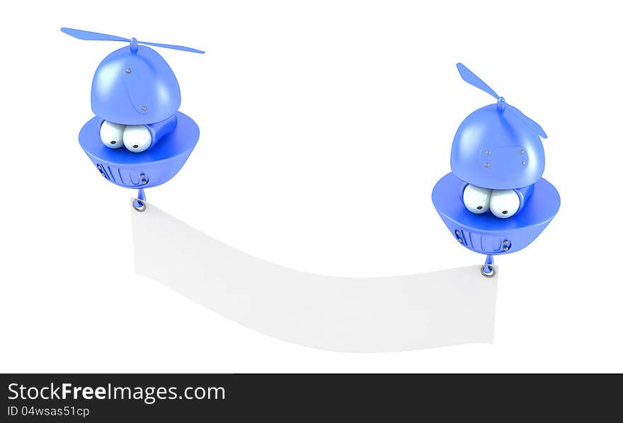 Cartoon flying characters with blank banner