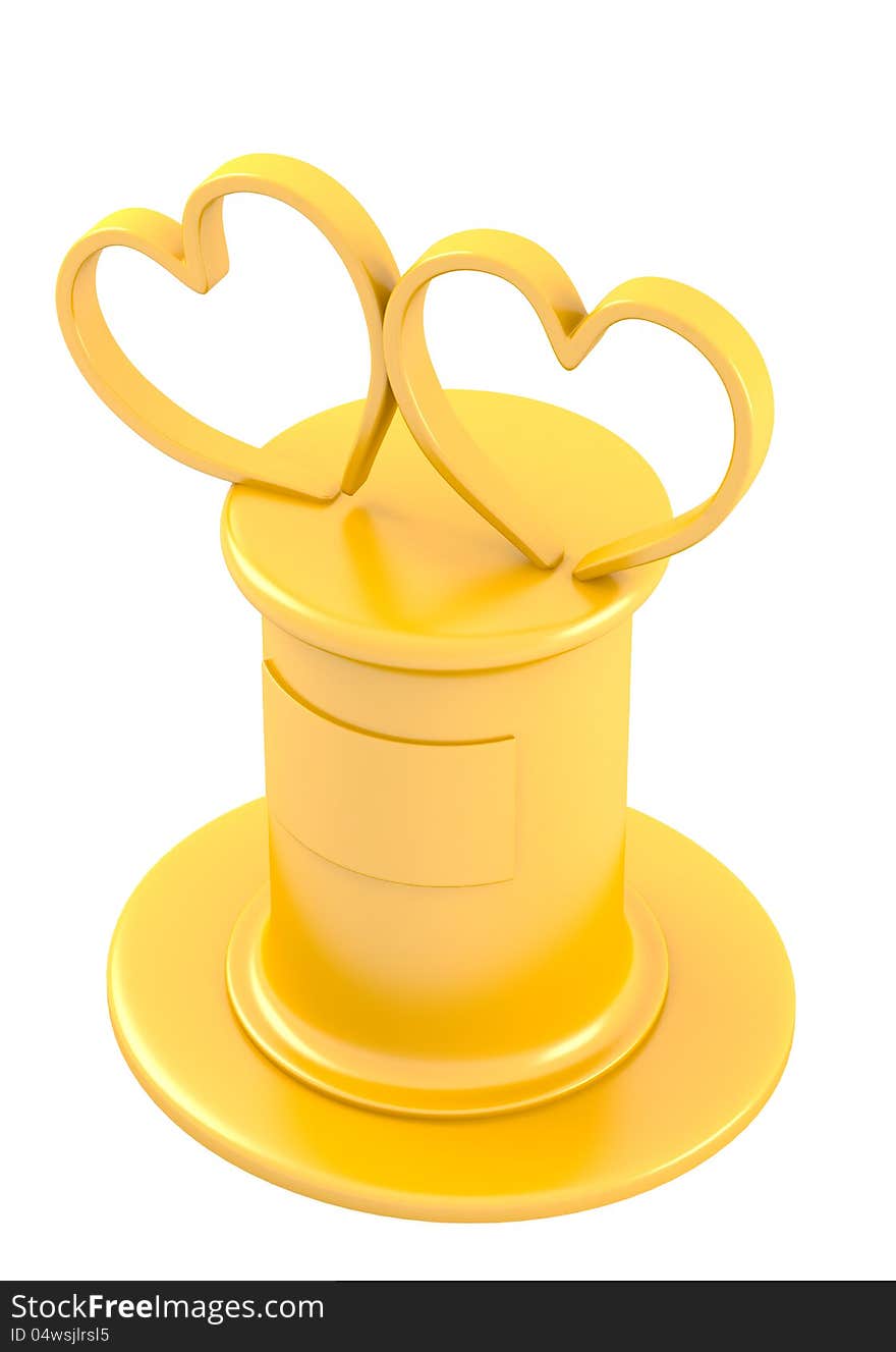 Two Abstract Hearts On Golden Pedestal