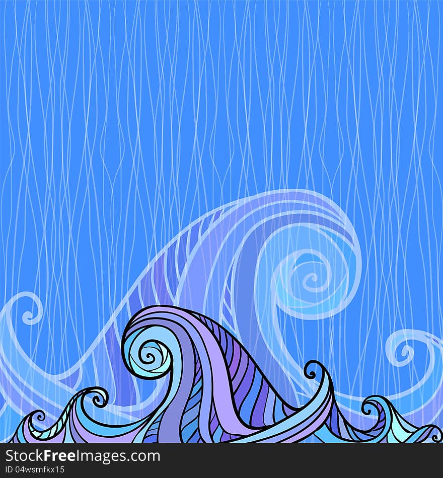 Artistic hand-drawing blue and violet waves background