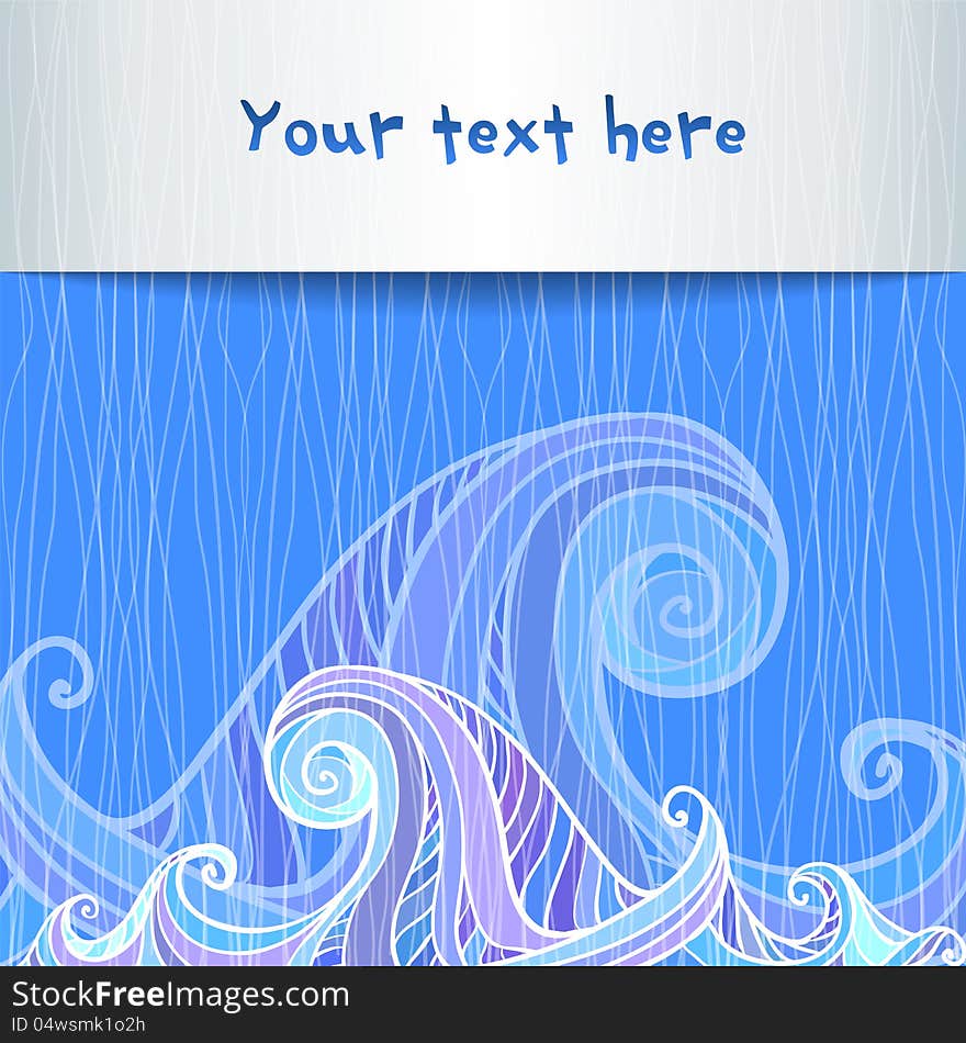 Artistic hand-drawing blue and violet waves background