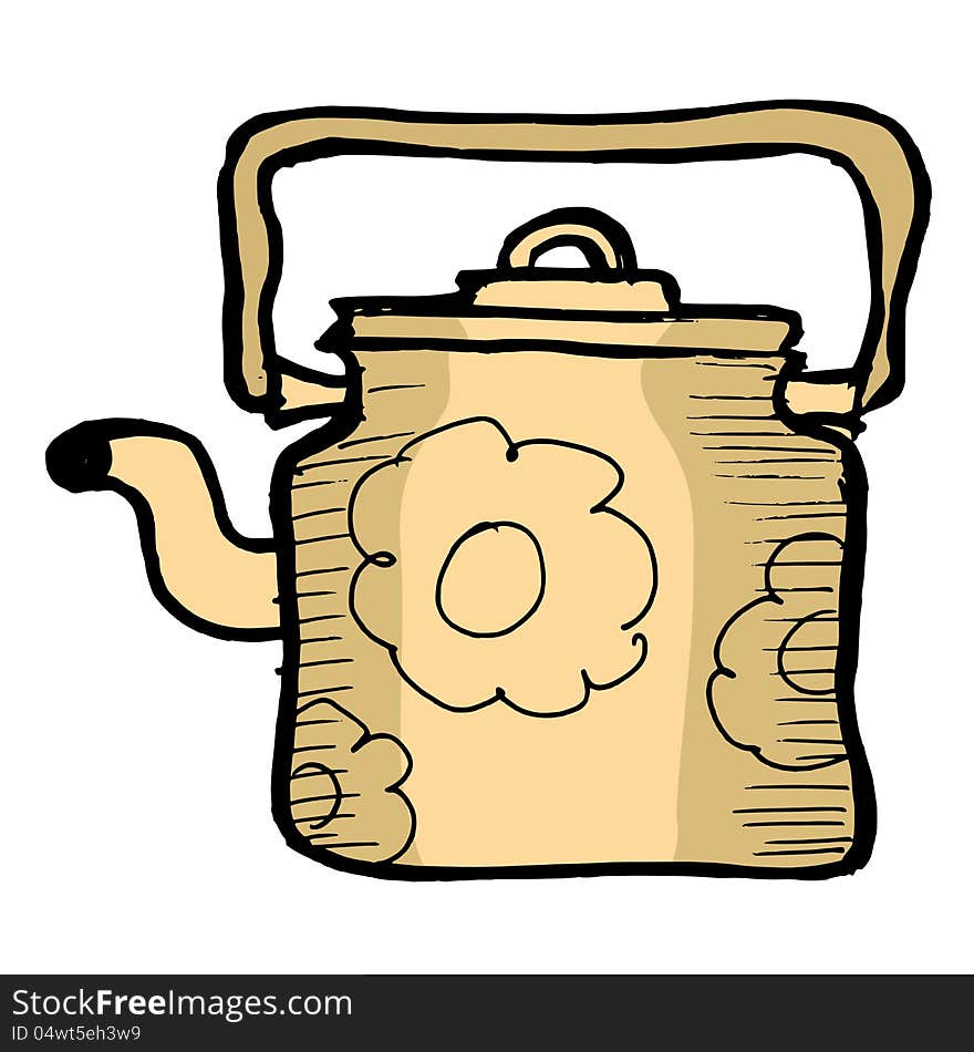 Hand drawn illustration of the vintage teapot