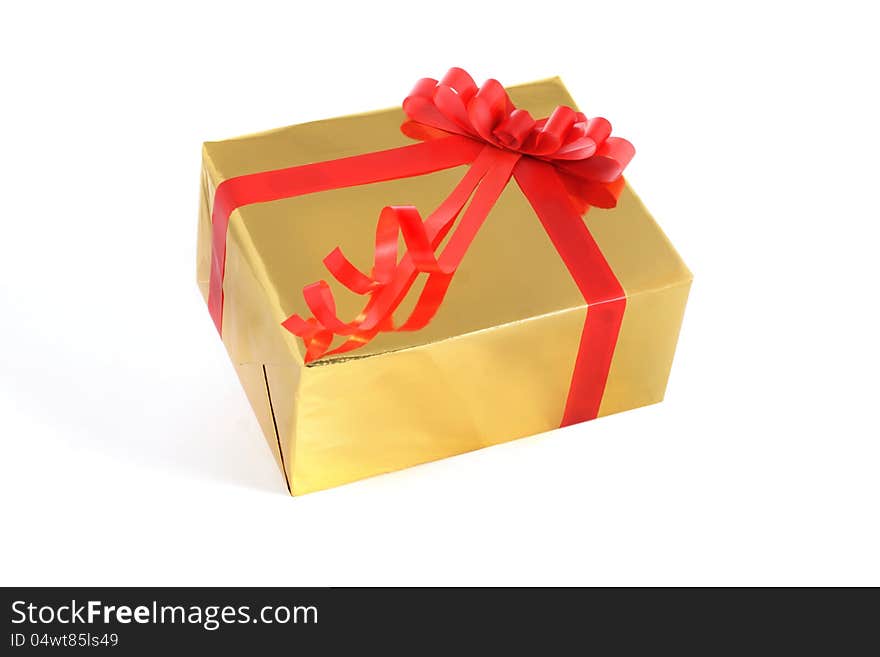 Gift box with red tape isolated on white background. Gift box with red tape isolated on white background