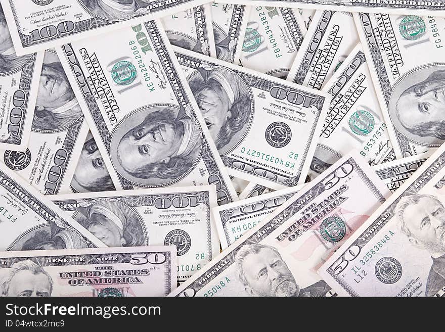 Background from banknotes of dollars close-up