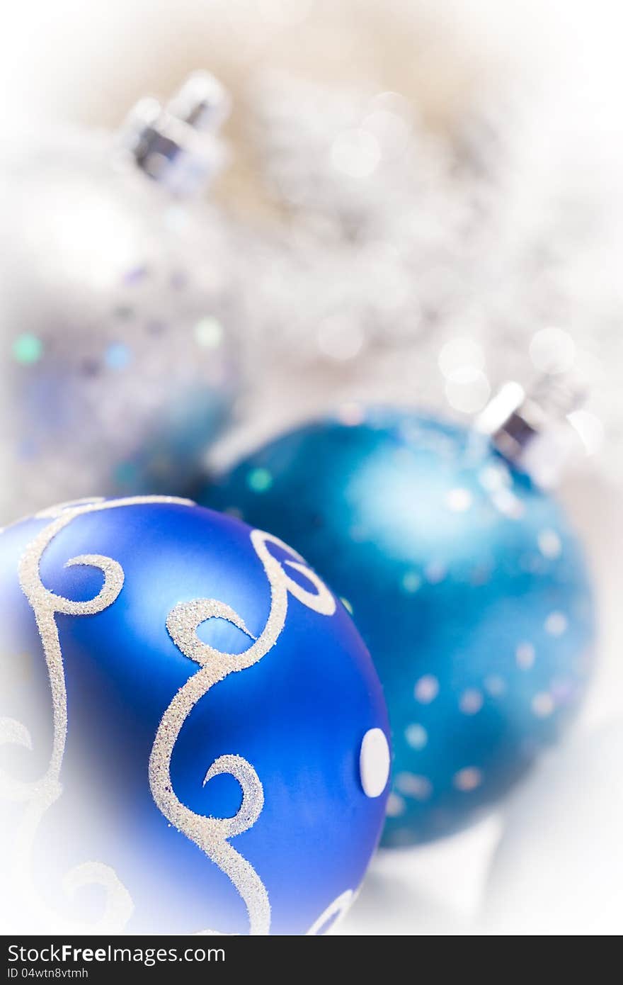 Christmas background with blue and silver ornaments. Christmas background with blue and silver ornaments