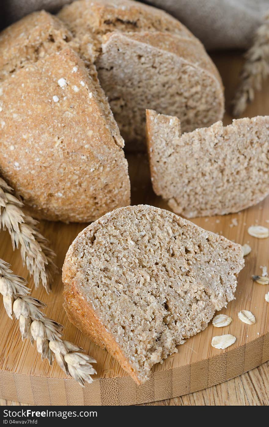 Bread with oat flakes close up