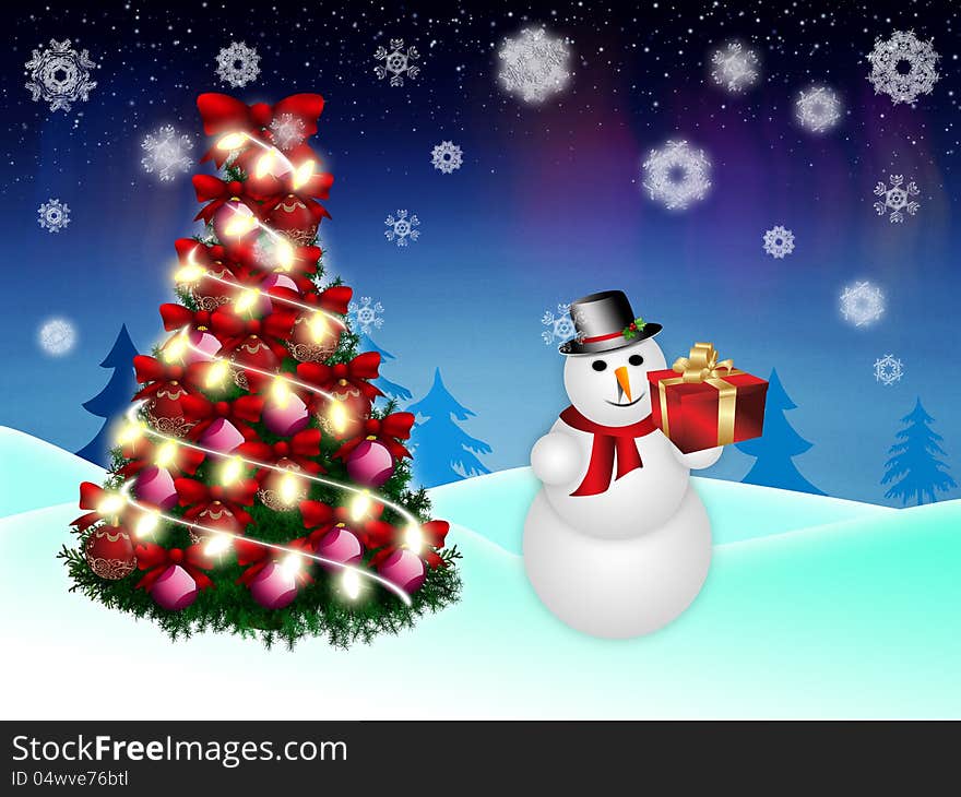 Snowman And Christmas Tree