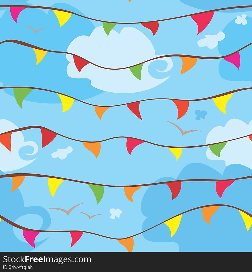 Celebration flags and sky seamless pattern