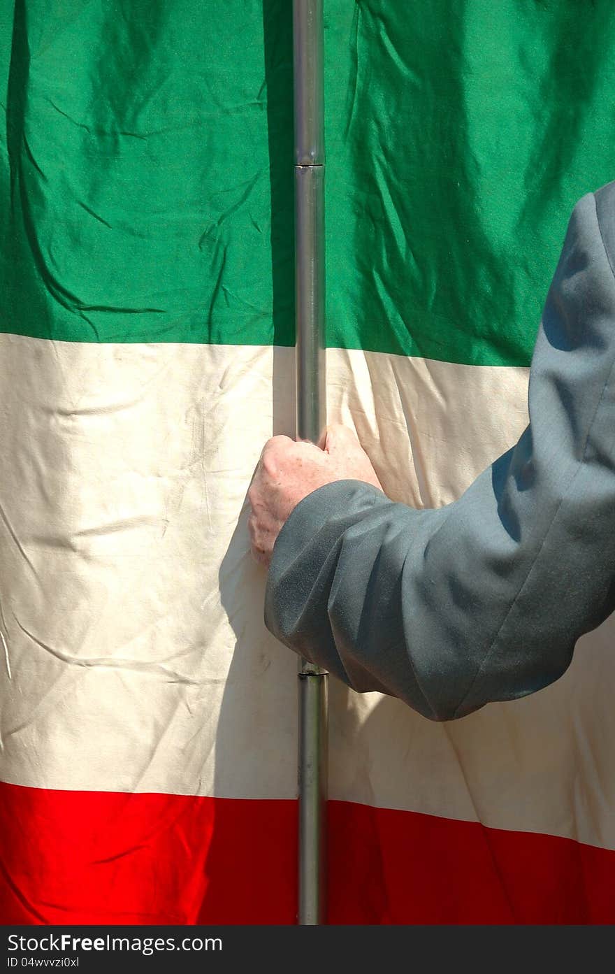 Particular Italian flag during a dimostration military. Particular Italian flag during a dimostration military