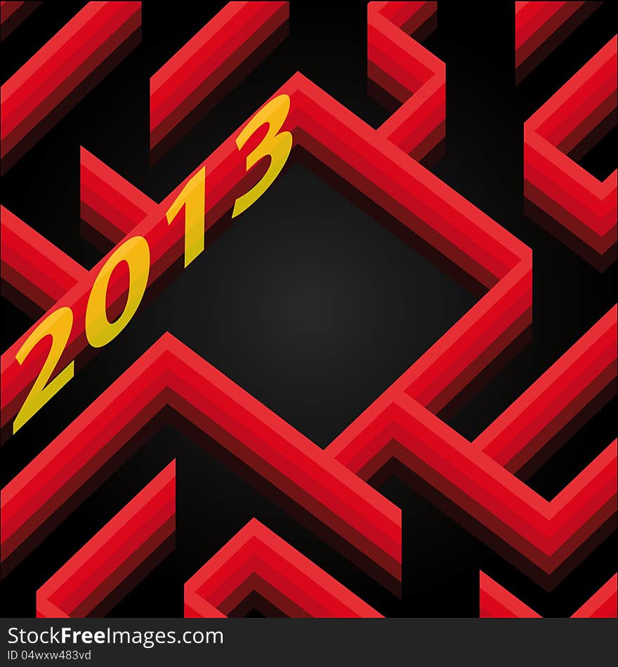 Red shaded labyrinth wall new year card wish vector. Red shaded labyrinth wall new year card wish vector