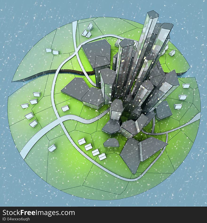 Beautiful super modern sustainable city view development unit cityscape with snow falling from top view illustration. Beautiful super modern sustainable city view development unit cityscape with snow falling from top view illustration