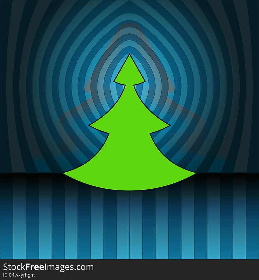 Modern shape christmas tree on blue center striped wall vector card