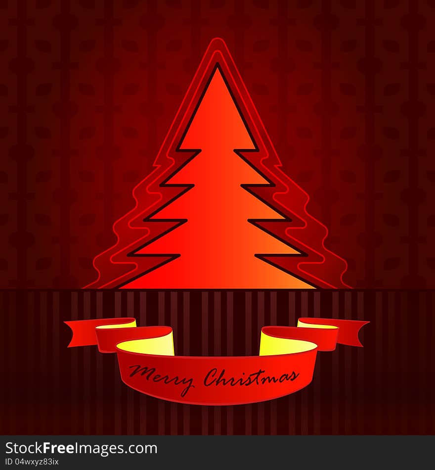 Tree silhouette designed red brown christmas vector card
