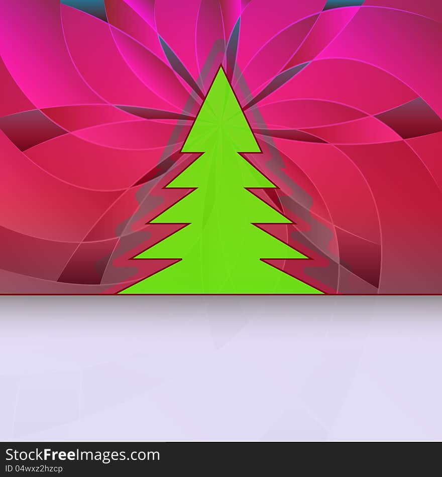 Christmas tree silhouette on red pink floral card motive vector. Christmas tree silhouette on red pink floral card motive vector