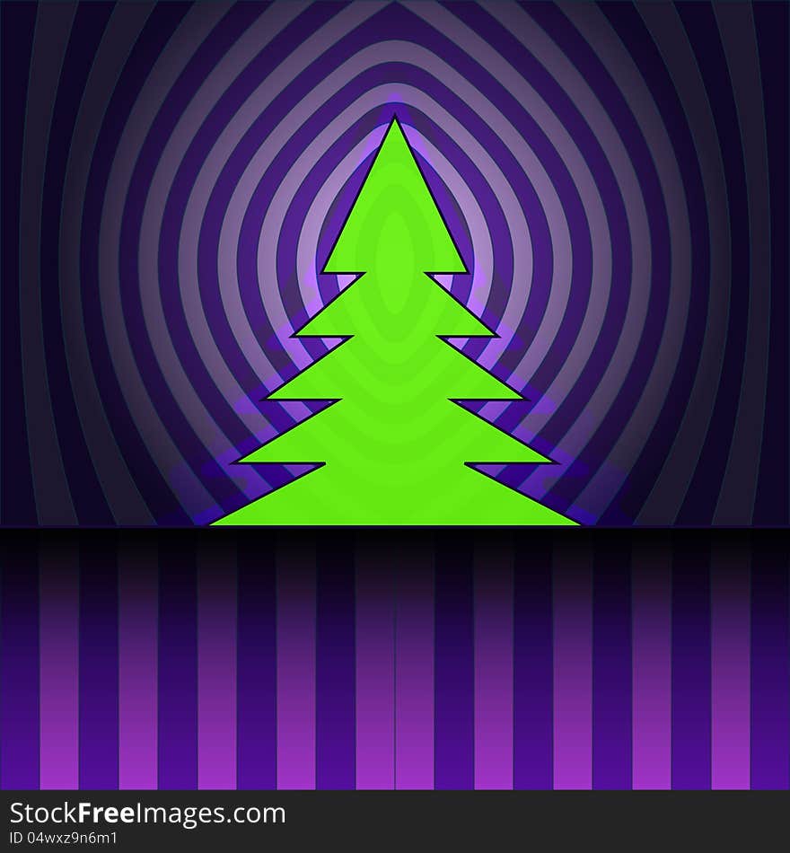 Christmas tree silhouette on violet curtain