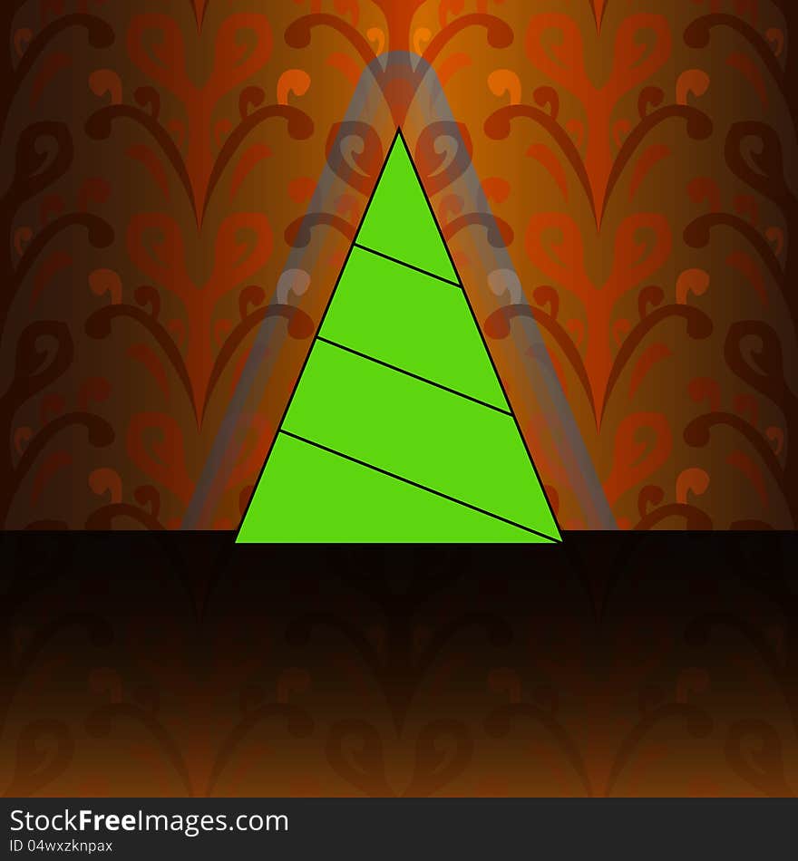 Triangular Shape Christmas Tree On Orange Floral