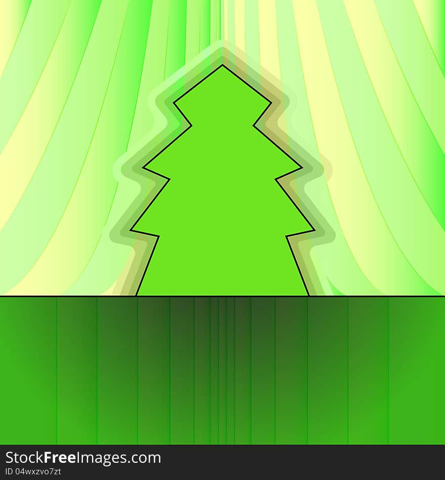 Classic Shape Tree On Green Curtain