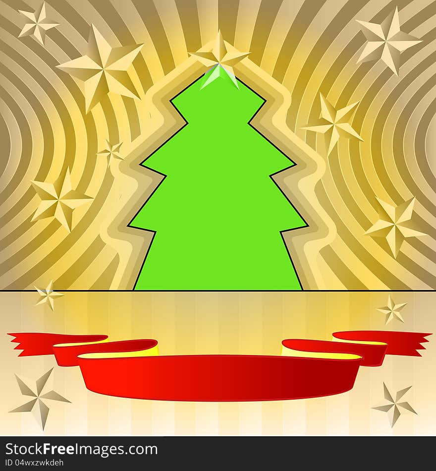 Tree Shape With Stars And Ribbon