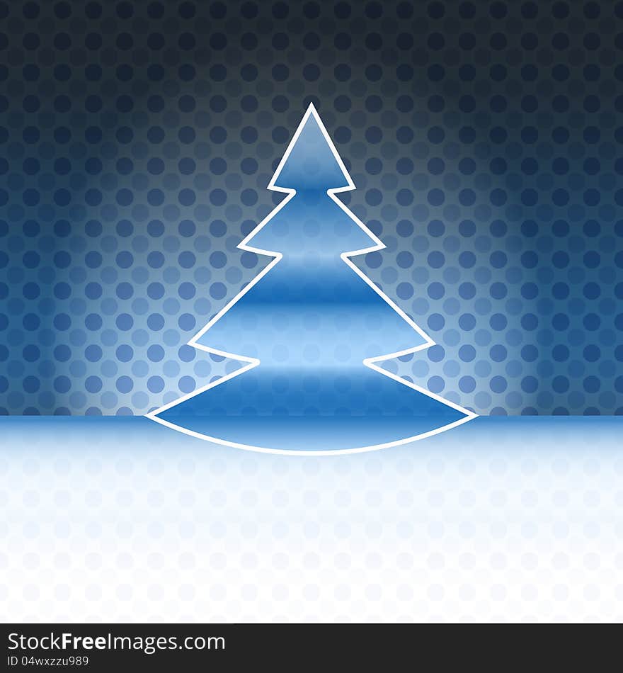 Cool christmas tree shape blue spotted background vector card. Cool christmas tree shape blue spotted background vector card