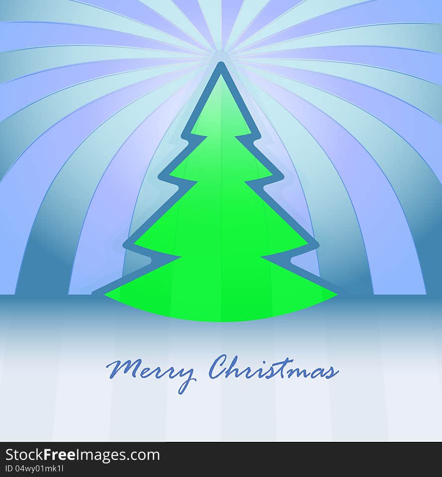 Green christmas tree and striped background