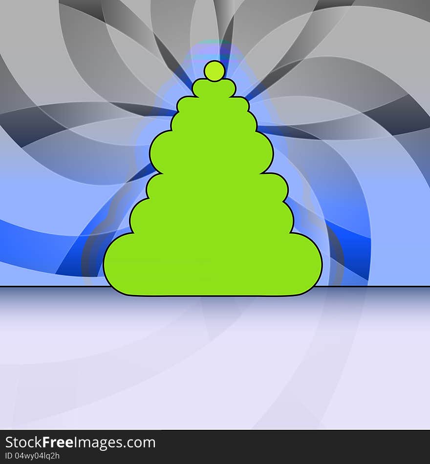 Round christmas tree on blue floral background