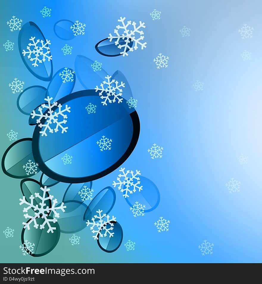 Blue sphere slices with falling snow card