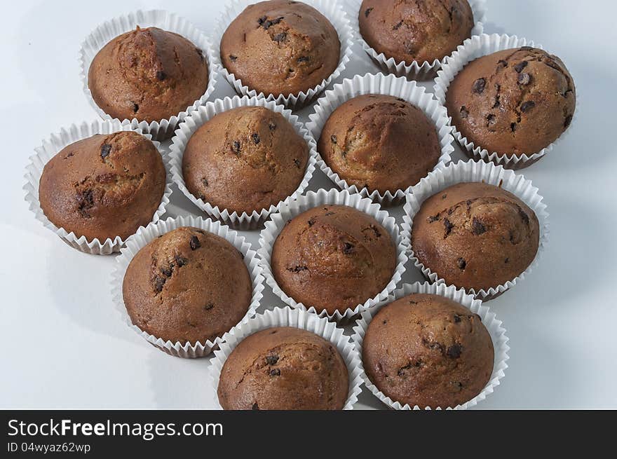 Freshly baked chocolate chip muffins