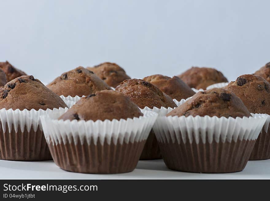 Freshly baked chocolate chip muffins