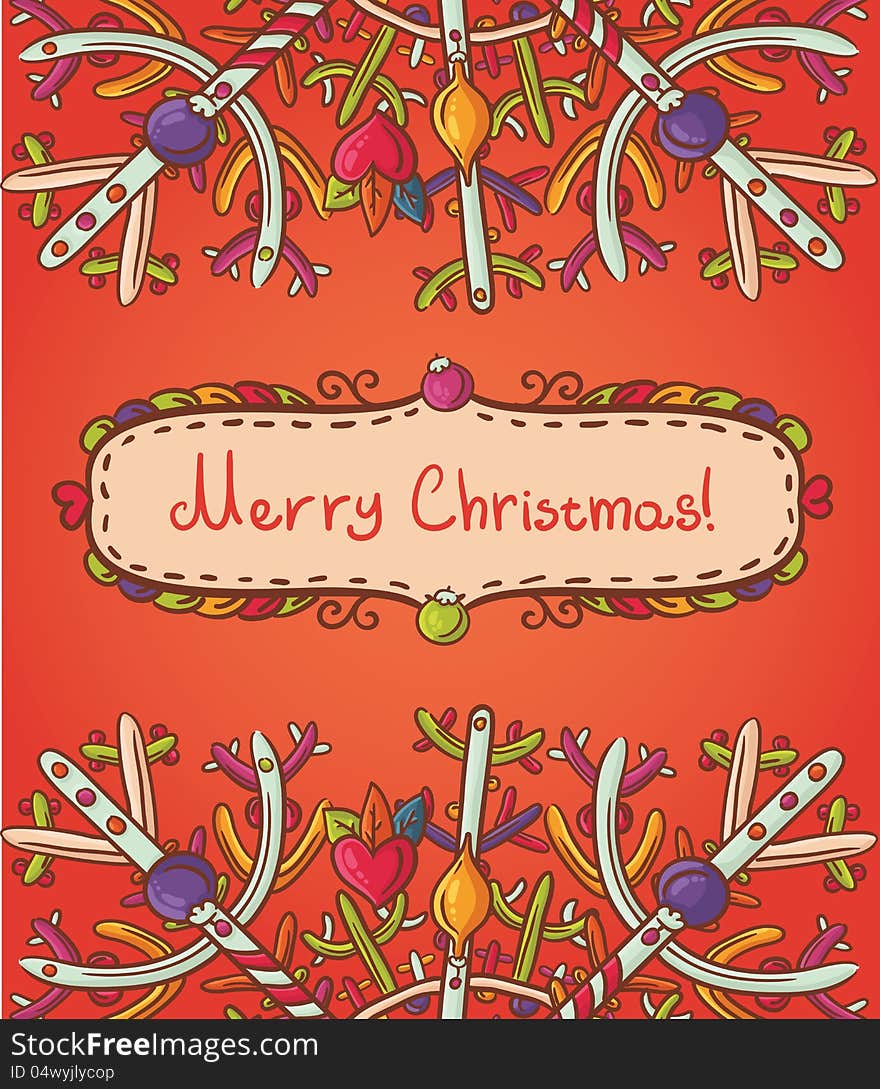 Merry Christmas Card With Snowflakes