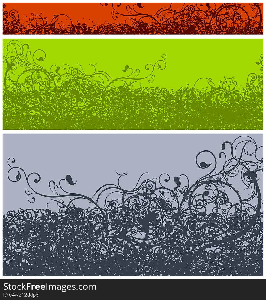 Color grunge backgrounds with lines and leaves, vector illustration. Color grunge backgrounds with lines and leaves, vector illustration