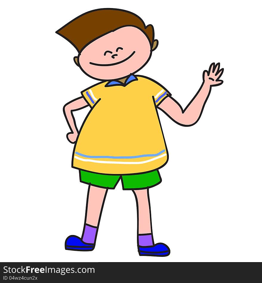 Hand-drawn cartoon happy boy illustration