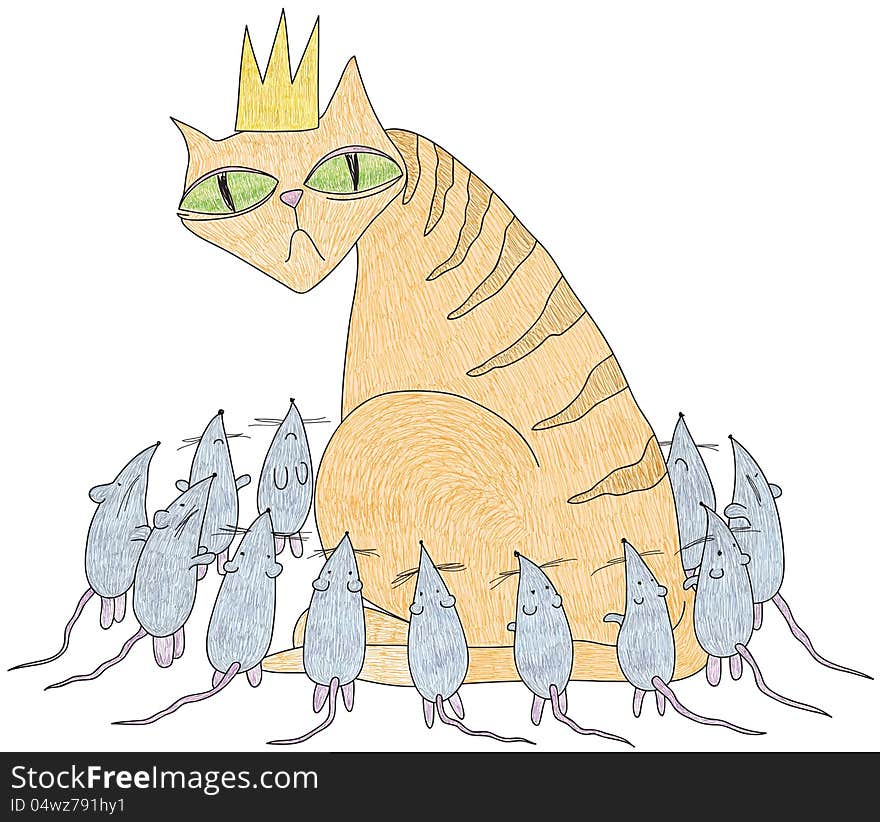 Vector illustration of cat surrounded by mice. Vector illustration of cat surrounded by mice