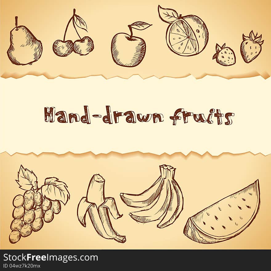 Vintage Sketched Fruits Icon Set