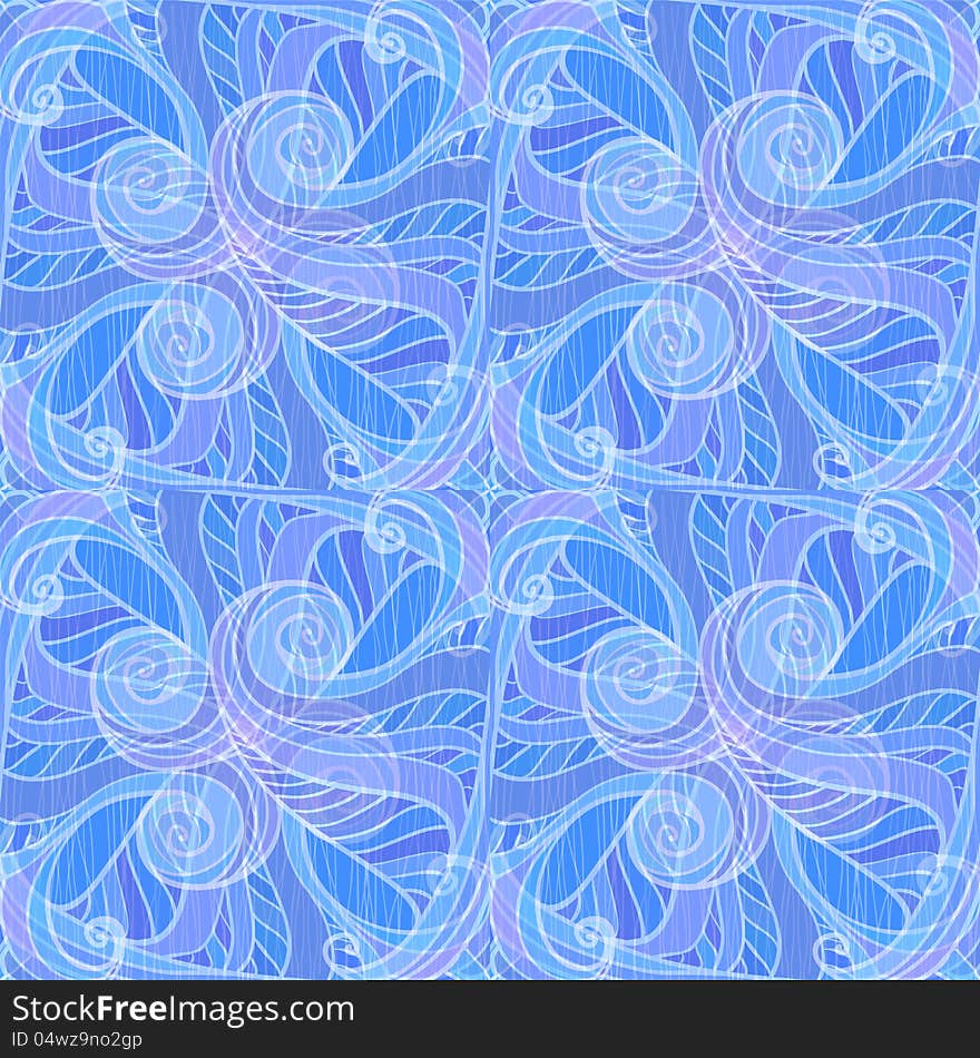 Artistic hand-drawing blue and violet waves seamless background