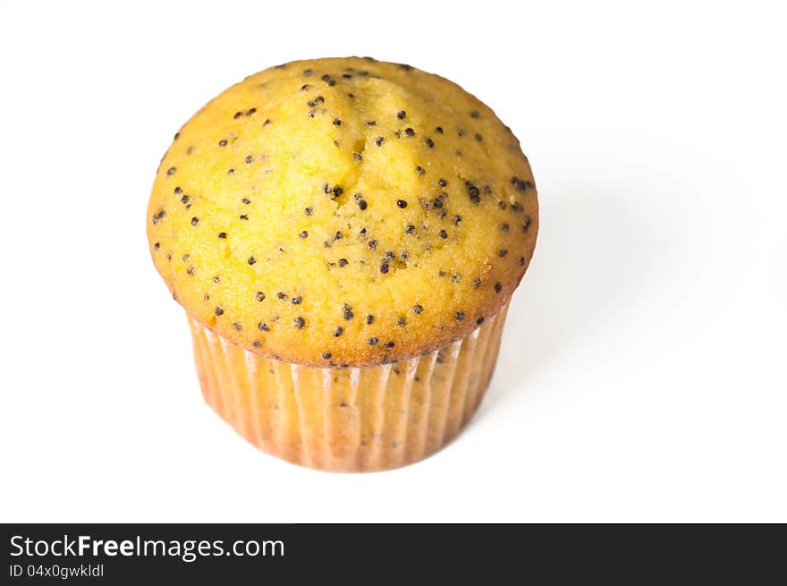 Fresh Poppy Seed Muffin isolated on a white background