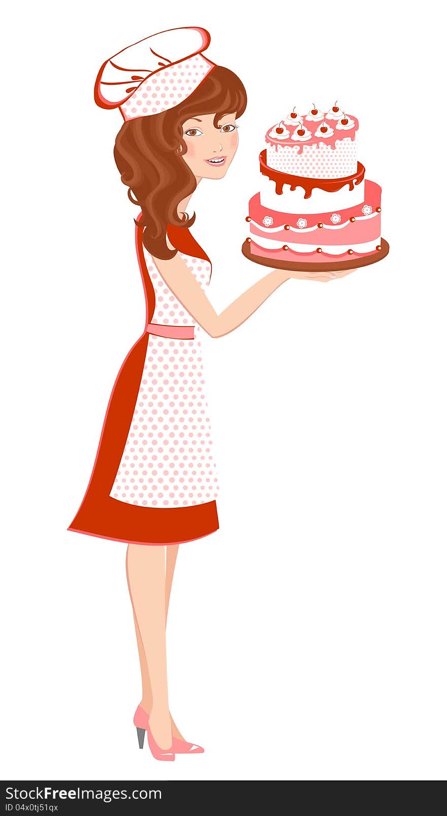 Smiling girl in red with cake