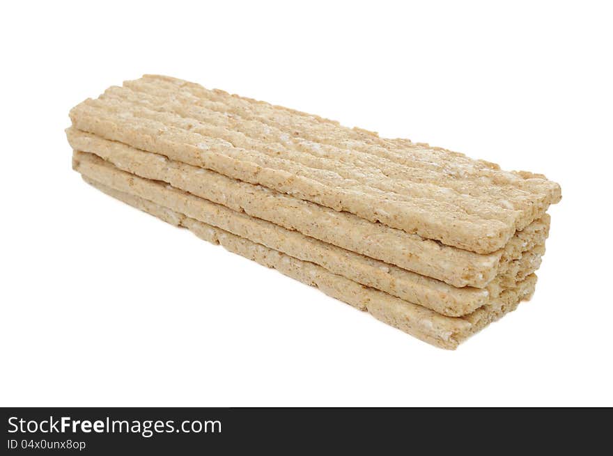 Four wafers of crisp bread isolated on a white background. Four wafers of crisp bread isolated on a white background